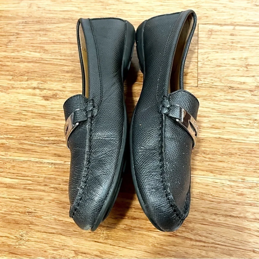 Coach Olympia Cross Grain Leather Black Slip-On Driving Loafers Shoes. Size 10